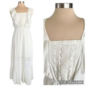 Mossimo Supply Co Fairy Boho Cottagecore Maxi Dress Women M Tiered Lace Ruffled